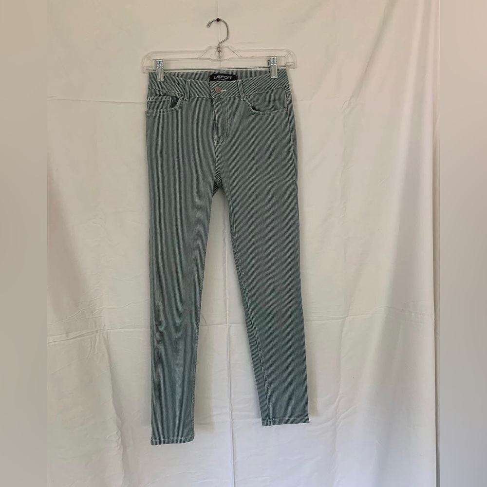 Teal & white striped, skinny, jeggings